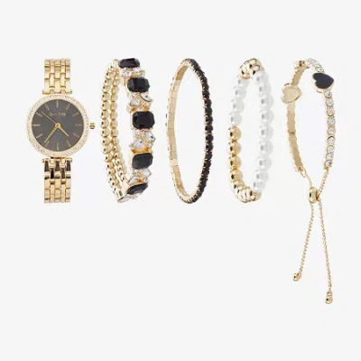 Fashion Watches Womens Crystal Accent Gold Tone 5-pc. Watch Boxed Set A1300g-42-g27 In Transparent