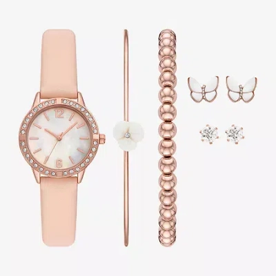 Fashion Watches Womens Crystal Accent Pink 7-pc. Watch Boxed Set Fmdjset723 In Transparent