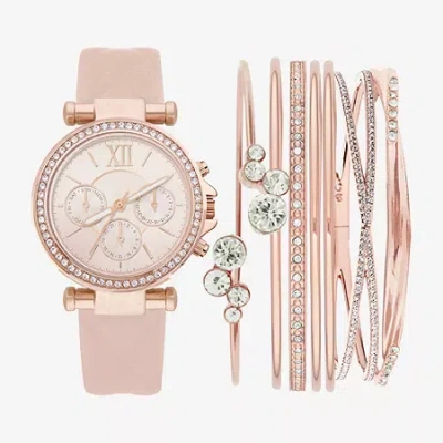 Fashion Watches Womens Crystal Accent Pink Leather 8-pc. Watch Boxed Set 1506r-42-b12 In Transparent