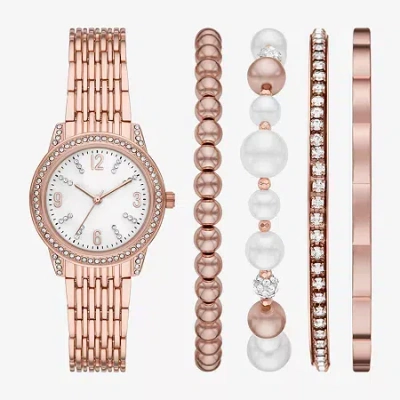 Fashion Watches Womens Crystal Accent Rose Goldtone 5-pc. Watch Boxed Set Fmdjset717 In Transparent