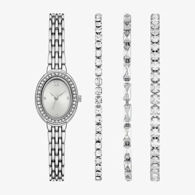 Fashion Watches Womens Crystal Accent Silver Tone 4-pc. Watch Boxed Set Fmdjset364 In White