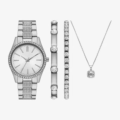 Fashion Watches Womens Crystal Accent Silver Tone 4-pc. Watch Boxed Set Fmdjset720 In Transparent