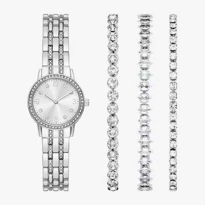 Fashion Watches Womens Crystal Accent Silver Tone 4-pc. Watch Boxed Set Fmdjset725 In Transparent
