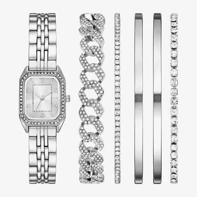 Fashion Watches Womens Crystal Accent Silver Tone 6-pc. Watch Boxed Set Fmdjset360 In White