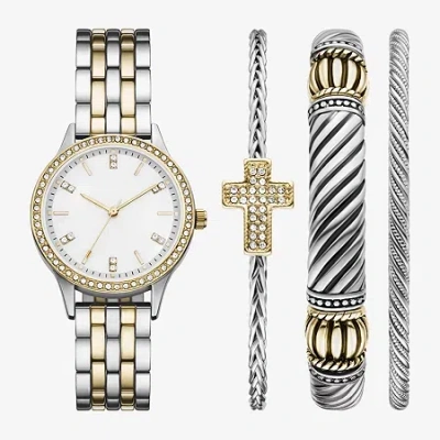 Fashion Watches Womens Crystal Accent Two Tone 4-pc. Watch Boxed Set Fmdjset367 In Silver