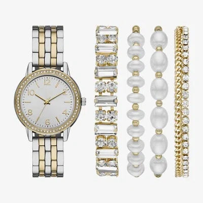 Fashion Watches Womens Crystal Accent Two Tone 5-pc. Watch Boxed Set Fmdjset718 In Transparent