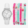 Fashion Watches Womens Crystal Accent White 7-pc. Watch Boxed Set Fmdjset724 In Transparent