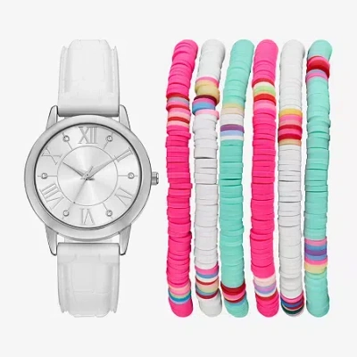 Fashion Watches Womens Crystal Accent White 7-pc. Watch Boxed Set Fmdjset724 In Transparent