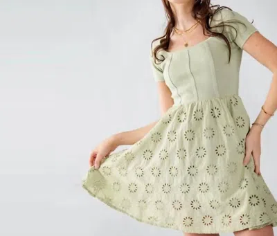 Fashion Week Lace Skirt Short Sleeve Dress In Sage In Multi