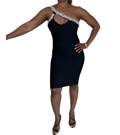 Fashionnana Fancy Bandage Dress With Diamond Design In Black