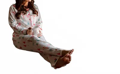 Fashionworks Christmas Long Sleeve 2 Pc Pajama Set In White