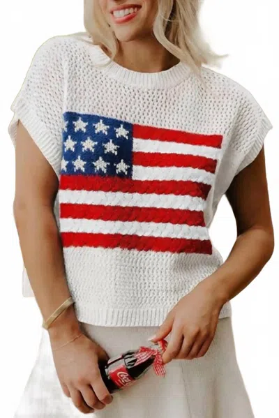 Fashionworks Flag Graphic Short Sleeve Sweater Top In White