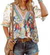 Fashionworks Floral Print V-neck Blouse In Boho Bloom In Multi