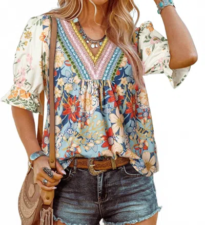 Fashionworks Floral Print V-neck Blouse In Boho Bloom In Multi