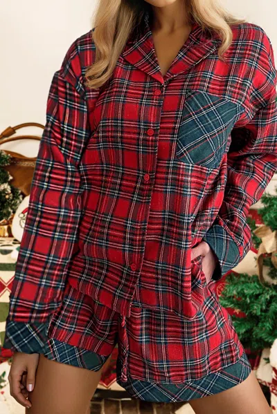 Fashionworks Plaid Christmas Pajamas 2 Pc Shorts And Shirt Set In Red In Multi