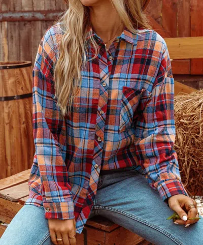 Fashionworks Plaid Print Poose Vintage Shirt Top In Red