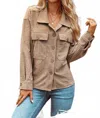 Fashionworks Textured Chest Pocket Button-up Shacket In Beige In Brown