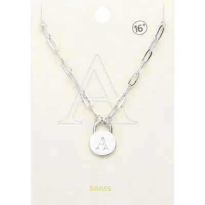 Fashnzfab -a- Brass Metal Initial Monogram Lock Pendant Necklace In Silver