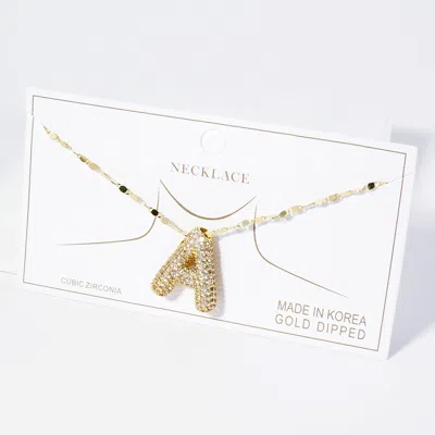Fashnzfab -a- Gold Dipped Cz Stone Paved Initial Monogram Pendant Necklace