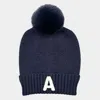 Fashnzfab -a- Initial Monogram Faux Fur Pom Pom Knit Beanie Hat In Blue