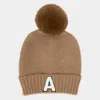 Fashnzfab -a- Initial Monogram Faux Fur Pom Pom Knit Beanie Hat In Brown