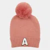 Fashnzfab -a- Initial Monogram Faux Fur Pom Pom Knit Beanie Hat In Pink