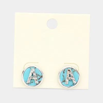 Fashnzfab -a- Initial Monogram Turquoise Stud Earrings - Turquoise, ~a~ In Multi