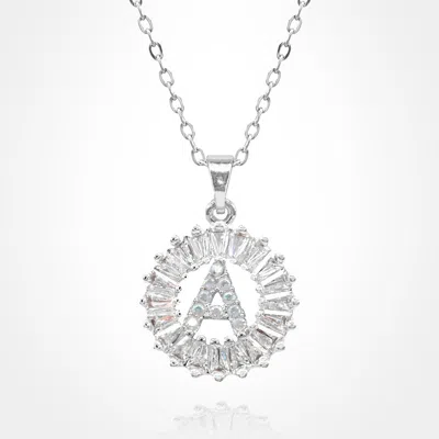 Fashnzfab -a- Stainless Steel Cz Stone Embellished Round Initial Monogram Pendant Necklace - Silver, ~a~ In Multi