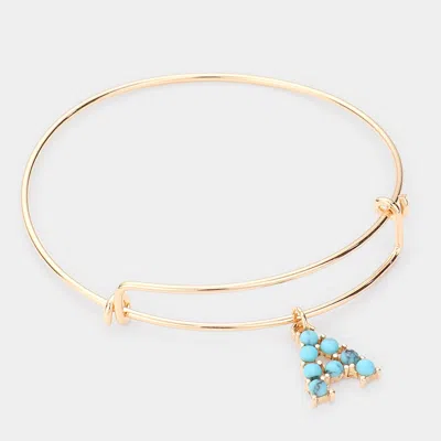 Fashnzfab -a- Turquoise Embellished Initial Monogram Charm Bracelet Gold