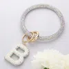 Fashnzfab -b- Bling Studded Initial Monogram Charm Bracelet Keychain Ab In Metallic