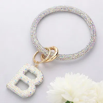 Fashnzfab -b- Bling Studded Initial Monogram Charm Bracelet Keychain Ab In Metallic