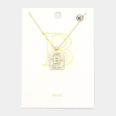 Fashnzfab -b- Brass Metal Rectangle Initial Monogram Pendant Necklace In Gold