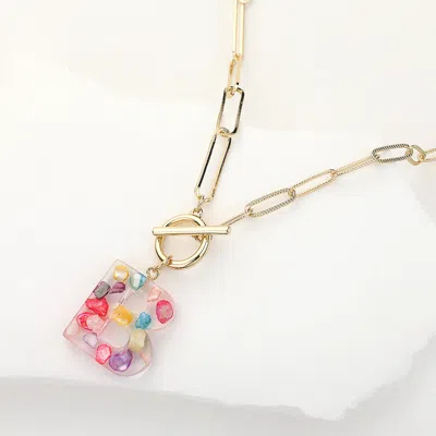 Fashnzfab -b- Colorful Initial Monogram Pendant Toggle Necklace In Multi