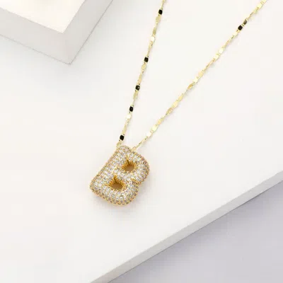 Fashnzfab -b- Gold Dipped Cz Stone Paved Initial Monogram Pendant Necklace