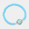 Fashnzfab -b- Initial Monogram Turquoise Charm Faceted Beaded Stretch Bracelet Turquoise In Blue