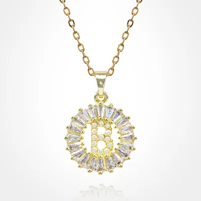 Fashnzfab -b- Stainless Steel Cz Stone Embellished Round Initial Monogram Pendant Necklace In Multi