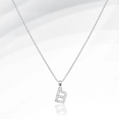Fashnzfab -b- Stainless Steel Cz Stone Paved Initial Monogram Pendant Necklace In Silver