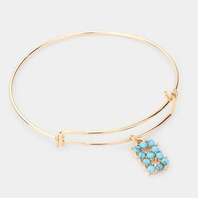 Fashnzfab -b- Turquoise Embellished Initial Monogram Charm Bracelet Gold
