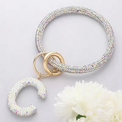 Fashnzfab -c- Bling Studded Initial Monogram Charm Bracelet Keychain Ab In Multi