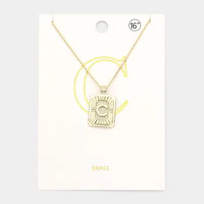 Fashnzfab -c- Brass Metal Rectangle Initial Monogram Pendant Necklace In Gold