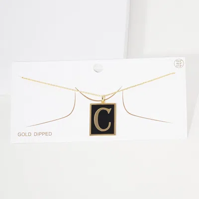 Fashnzfab -c- Gold Dipped Enamel Rectangle Initial Monogram Pendant Necklace