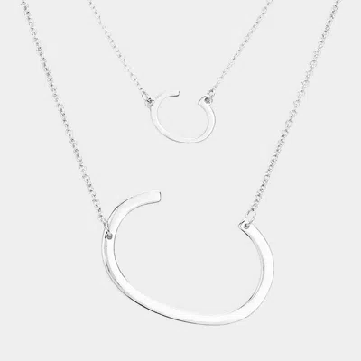 Fashnzfab -c- Initial Monogram 2row Strand Double Detachable Chain Necklace In Silver