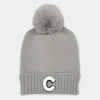 Fashnzfab -c- Initial Monogram Faux Fur Pom Pom Knit Beanie Hat In Gray