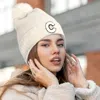 Fashnzfab -c- Initial Monogram Faux Fur Pom Pom Knit Beanie Hat In Multi