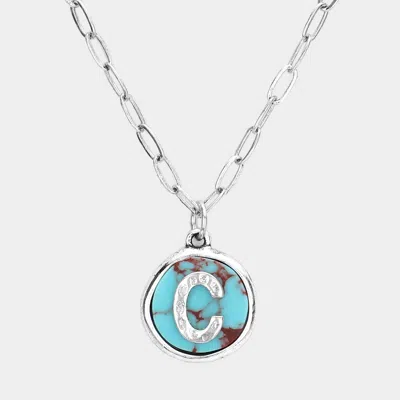 Fashnzfab -c- Initial Monogram Turquoise Pendant Necklace In Metallic