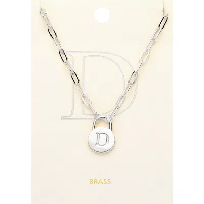 Fashnzfab -d- Brass Metal Initial Monogram Lock Pendant Necklace In Silver