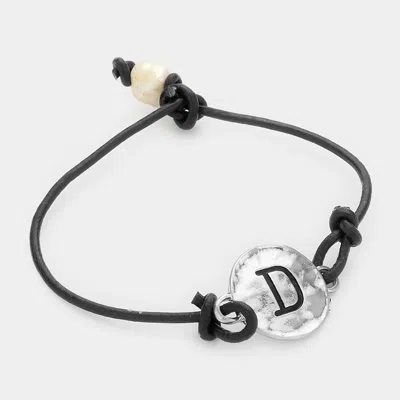 Fashnzfab -d- Initial Monogram Metal Disc Pearl Pointed Bracelet ~d~, Black, Silver