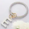 Fashnzfab -e- Bling Studded Initial Monogram Charm Bracelet Keychain In Metallic