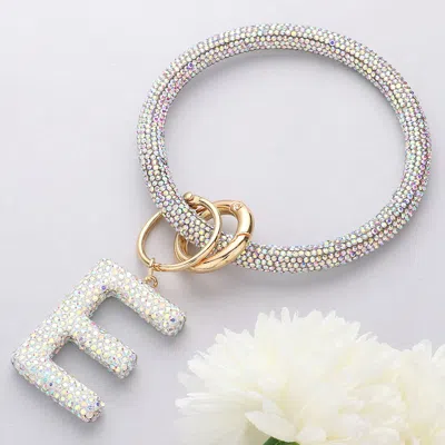 Fashnzfab -e- Bling Studded Initial Monogram Charm Bracelet Keychain In Metallic