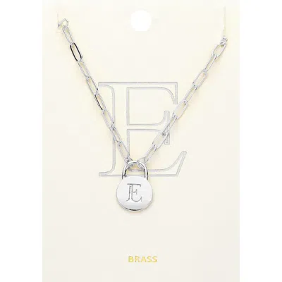 Fashnzfab -e- Brass Metal Initial Monogram Lock Pendant Necklace In Silver